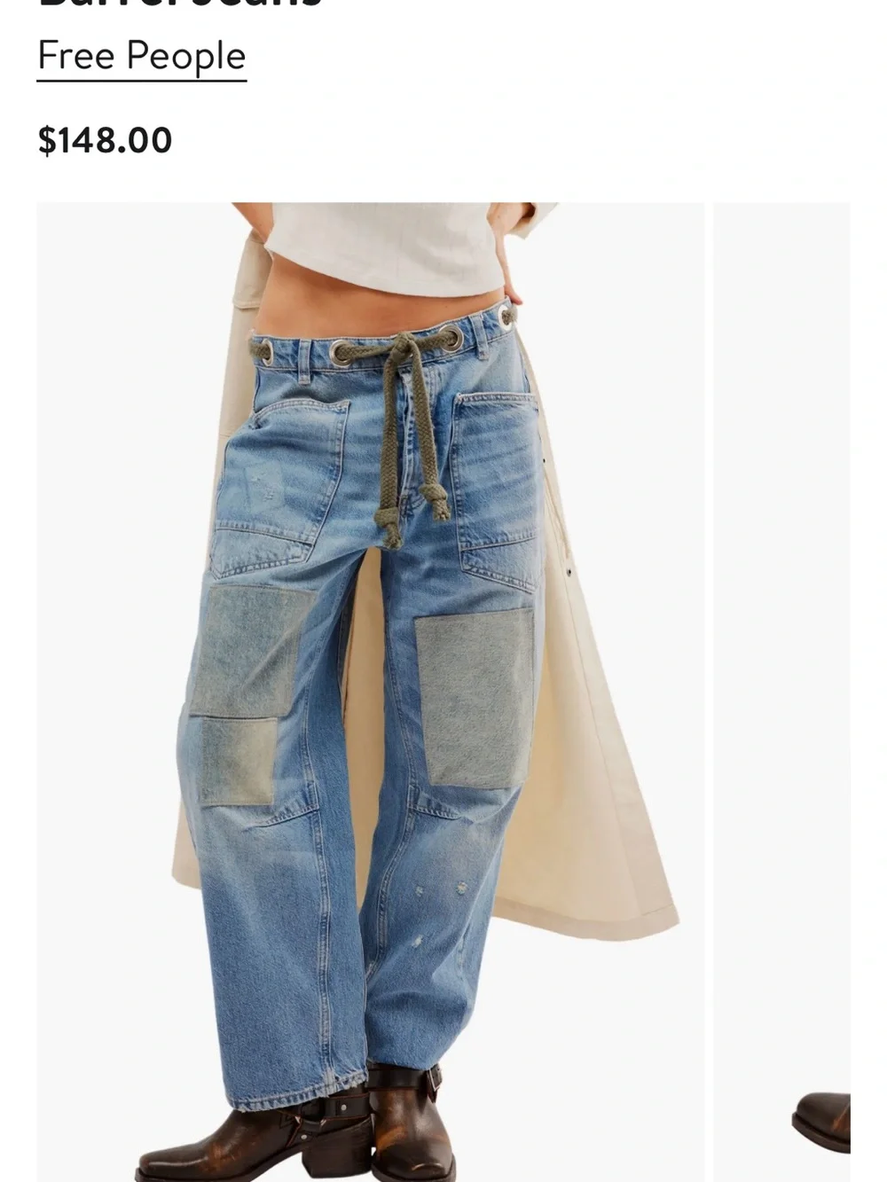 Free People Moxie Barrel Patchwork Jeans in Truest Blue - Picture 5 of 6